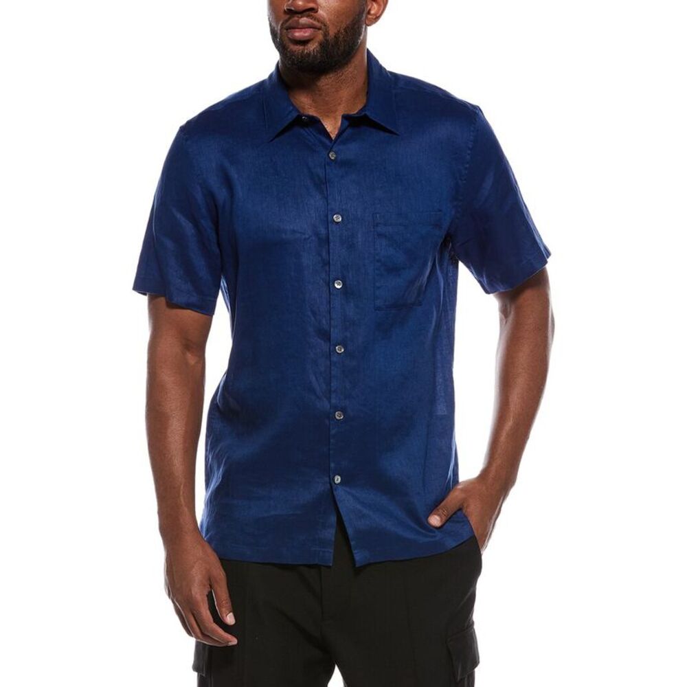 Theory Mens Irving Linen Button Front Shirt, Blue